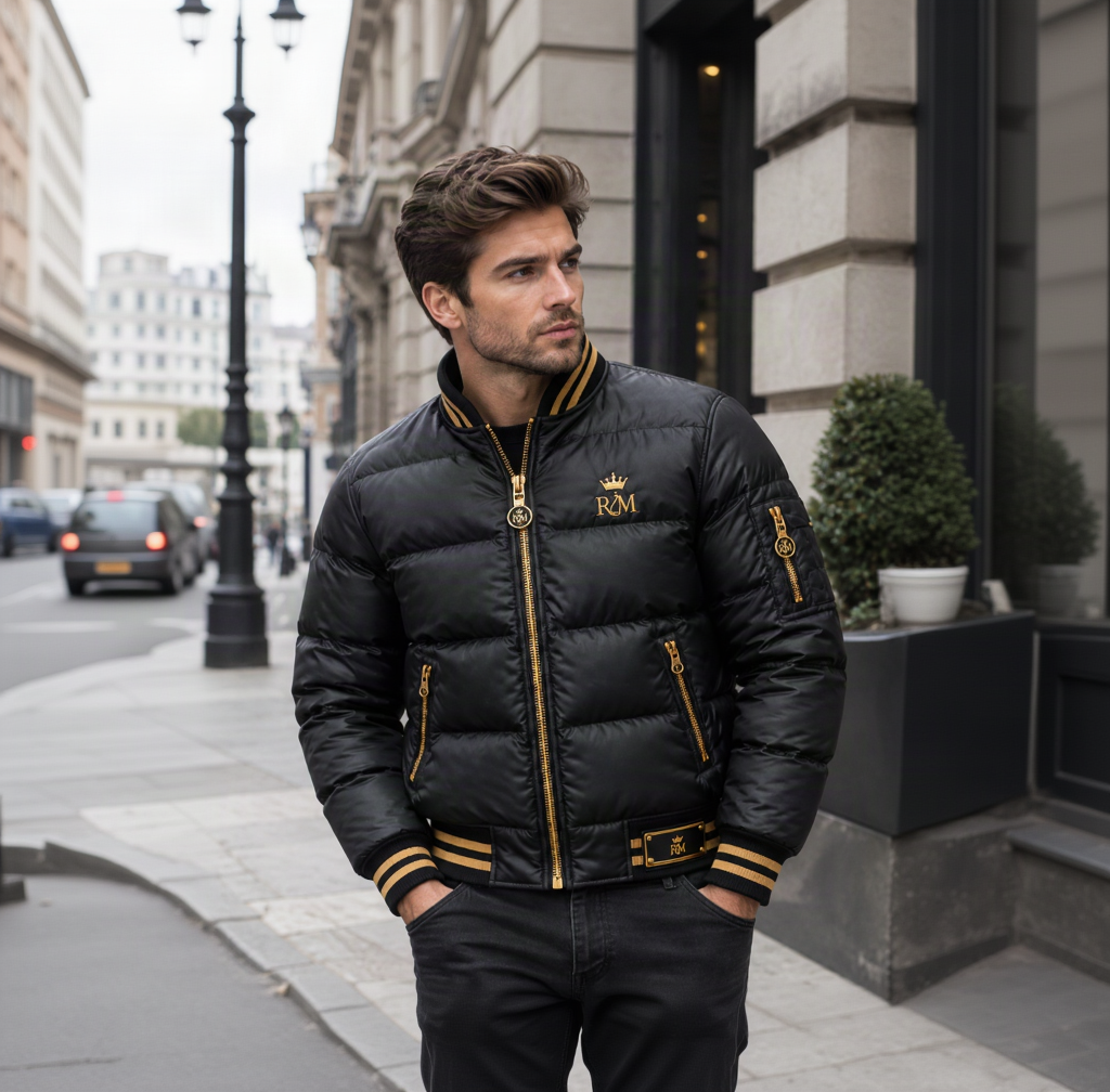 Royal Black & Gold Luxury Puffer Jacket