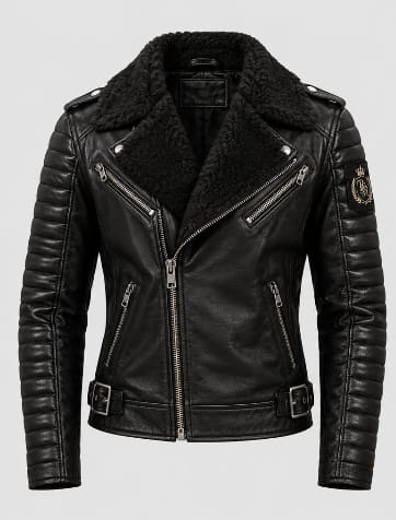 Premium Black Leather Biker Jacket with Fur Collar