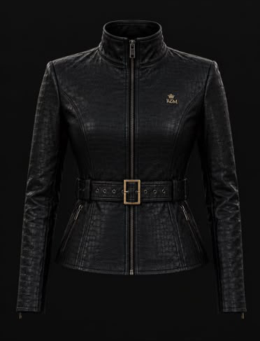 Royal Mavin Black Crocodile-Texture Leather Jacket