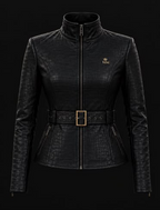 Royal Mavin Black Crocodile-Texture Leather Jacket