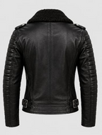 Premium Black Leather Biker Jacket with Fur Collar