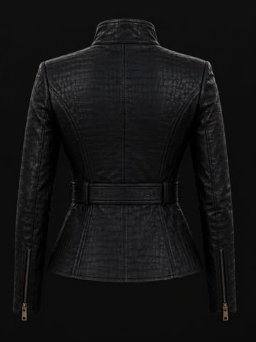 Royal Mavin Black Crocodile-Texture Leather Jacket