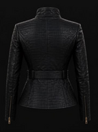 Royal Mavin Black Crocodile-Texture Leather Jacket