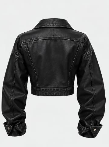 Premium Black Cropped Leather Biker Jacket