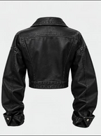 Premium Black Cropped Leather Biker Jacket