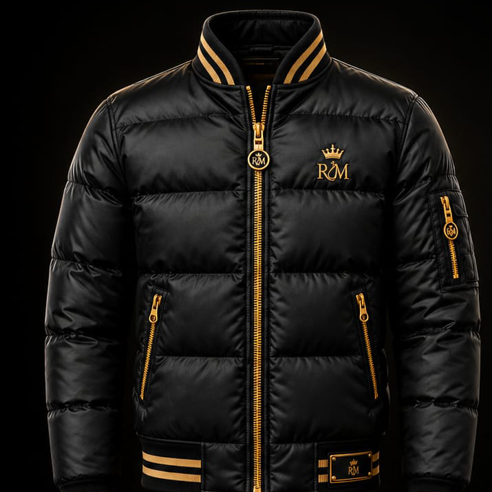 Royal Black & Gold Luxury Puffer Jacket