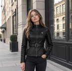 Royal Mavin Black Crocodile-Texture Leather Jacket